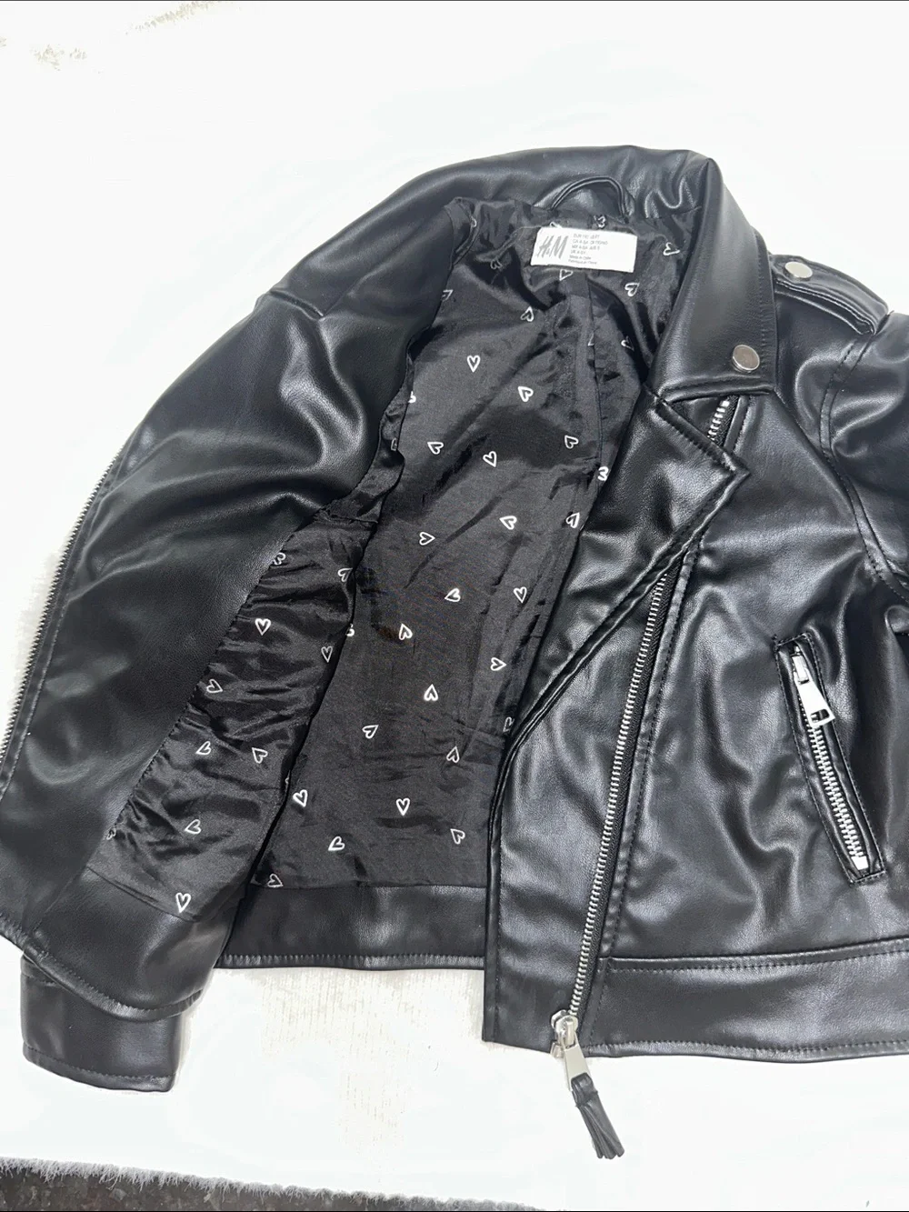 H&M Black Faux Leather Bomber-Style Biker Jacket
